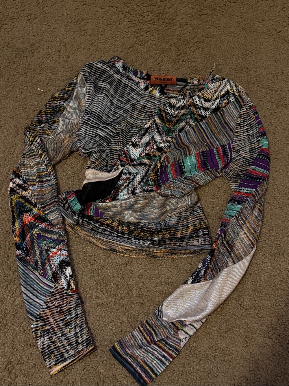 Missoni Spring 2022 Multicolor Zigzag & Stripe Long-Sleeve Knit Top